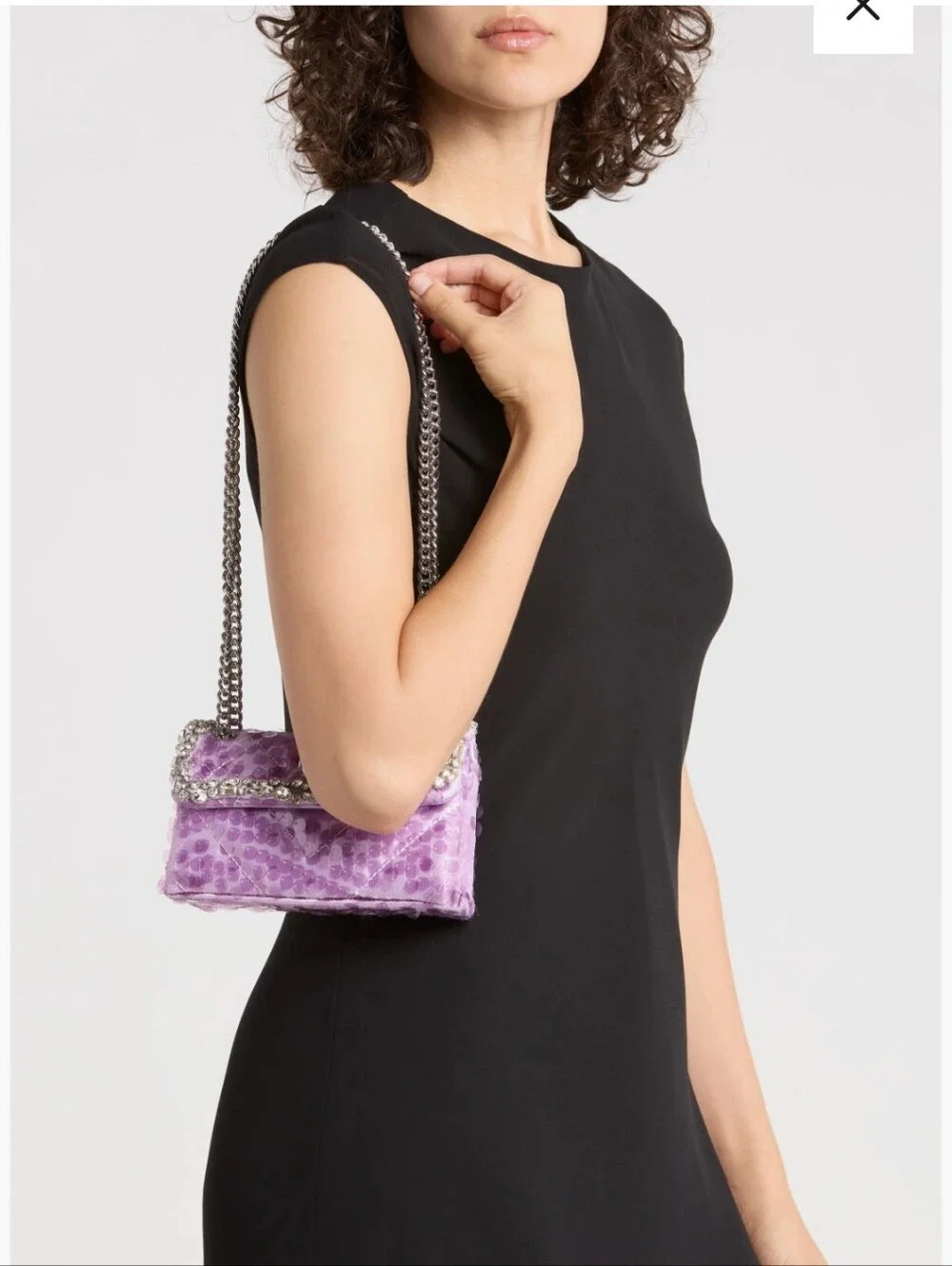 Kurt Geiger Lavender Crystal-Trim Shoulder Bag with Silver Chain